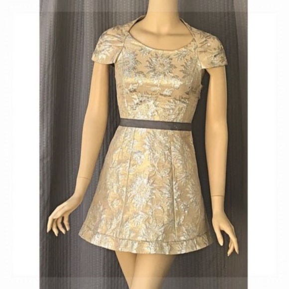 Marc Jacobs Gold Silver Floral Brocade Dress 0 - Picture 1 of 5